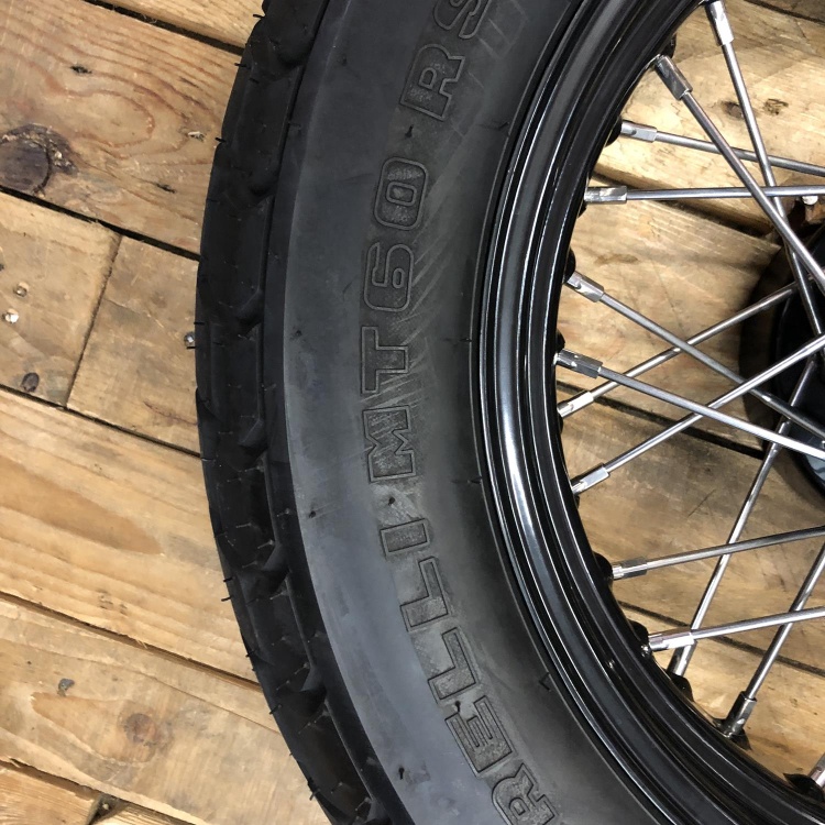 Indian Scout Bobber spoked / laced wheels with Pirelli tyres